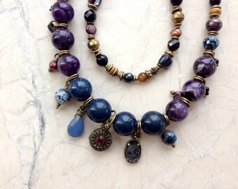 Extra long Beaded Necklace Gold Look
