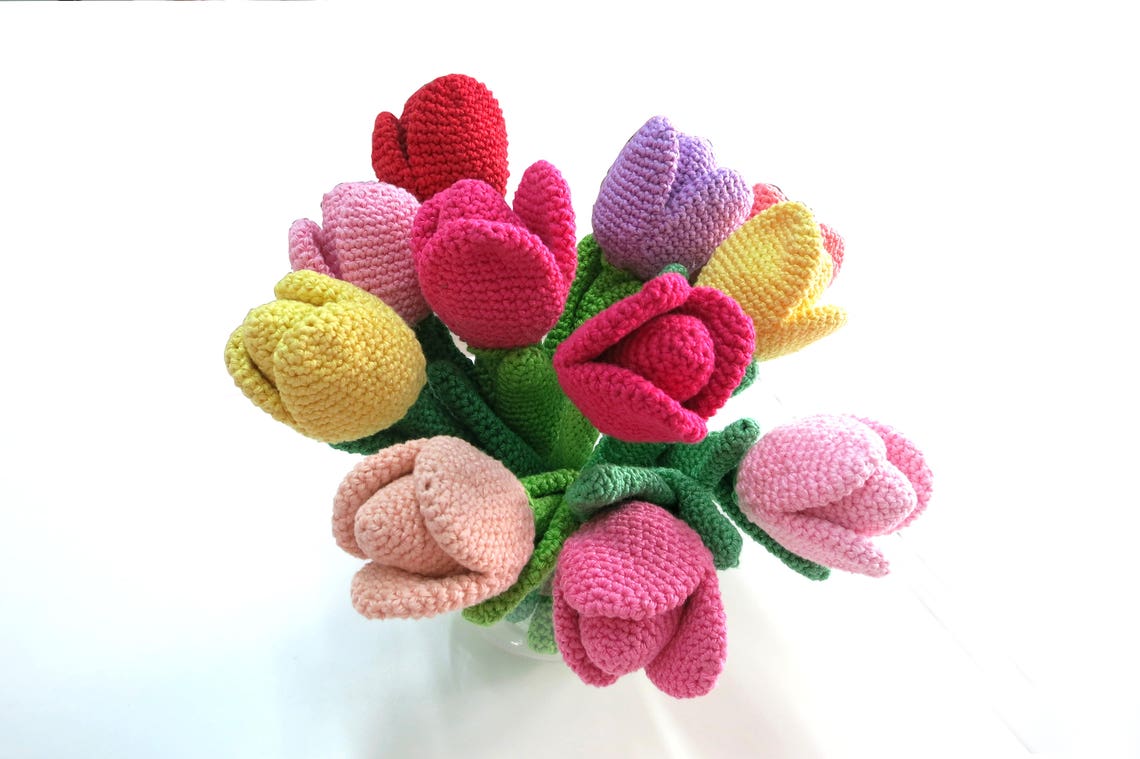 4 Tulip bouquet Crochet Flower Home decoration gift Flowers Etsy