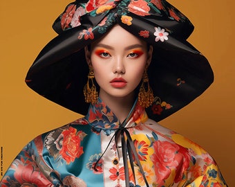 Japanese Kimono Beauty, Fashionista Elegance Woman, Traditional Japanese Attire, Beautiful Japanese Fashionista, Unique Home Gift, Model