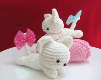 Weißes Kätzchen häkeln Spielzeug, Baby-Dusche-Tier-Geschenk, gefüllte Kätzchen, Amigurumi Katze