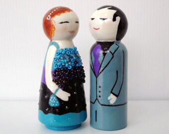 Wooden dolls, Hand painted dolls party couple, Gift for couple, Gift Ideas