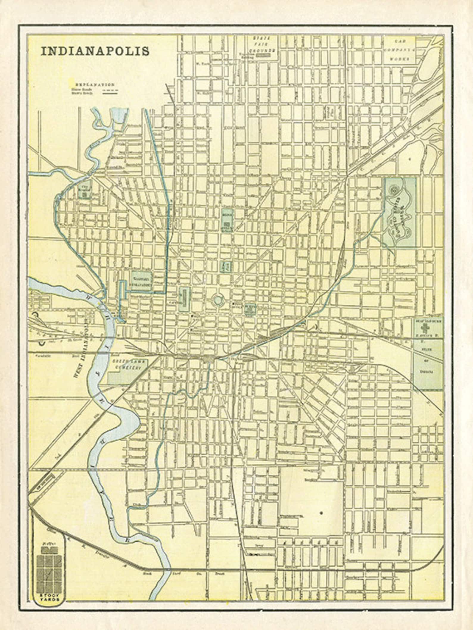 Indianapolis Map Print Map Vintage Old Maps Antique Prints Etsy