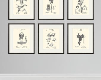 Impresión artística de patente de silla de montar de caballo vintage: decoración de pared ecuestre, juego de 6