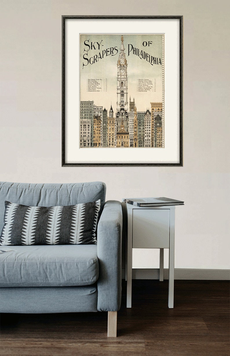 Skyscrapers Philadelphia art print poster old prints Wall poster art home decor wall print antique prints city print architectural art image 7