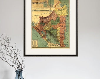 Nicaragua map print map vintage old maps Antique map poster map wall home decor wall map Nicaragua print old maps Nicaragua poster large map