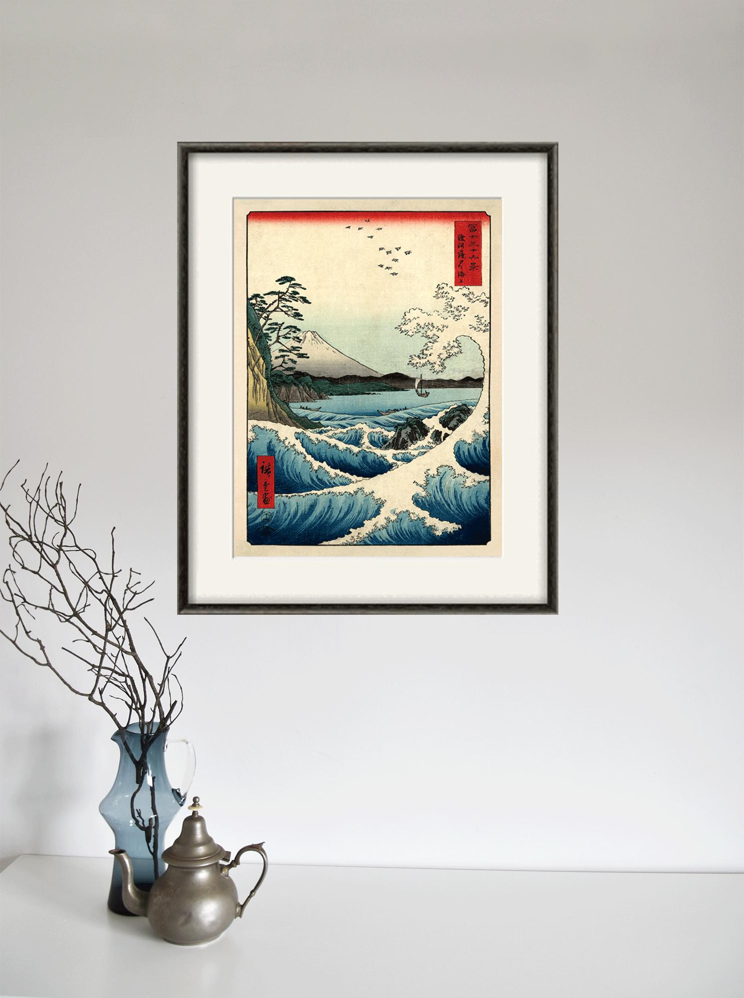 絵画 85cm x 73 cm Japanese Mountain Landscape Canvas Wall Art: Modern Triptych Print