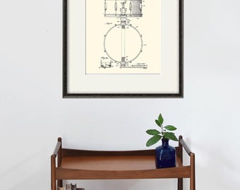Vintage Drum Patent Art Print: Music Room Decor