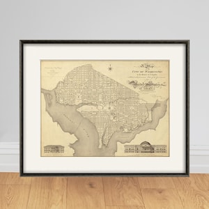 Carte de Washington DC, impression de cartes anciennes vintage, carte ancienne, affiche de carte, décoration murale, carte de la ville, gravures anciennes de Washington, carte des États-Unis