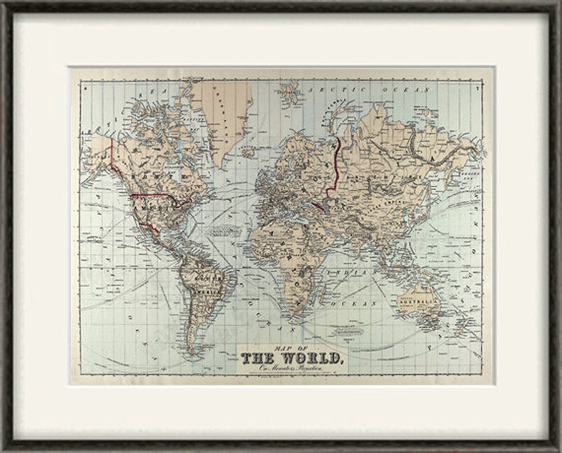 World Map Vintage Print Antique Old Prints Wall