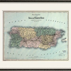 Puerto Rico Map Print Map Vintage Old Maps Antique Map Poster Map Wall Home Decor Wall Map ...
