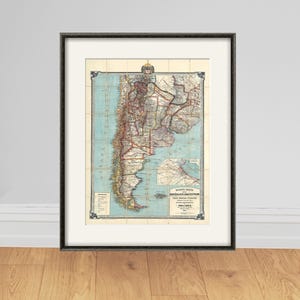 Mapa de Argentina, impresión, mapas antiguos vintage, impresiones antiguas, póster, mapa de pared, decoración del hogar, mapa de pared, mapa grande, impresiones antiguas, mapa de Sudamérica, decoración