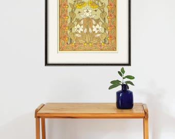 French Art Nouveau Poster: 1894 Antique Floral Print