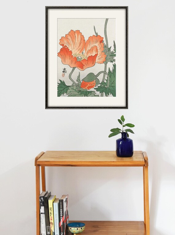 日本画(35)　ポピー Antique Japanese Poppy Art Print: Botanical Wall Decor - Etsy