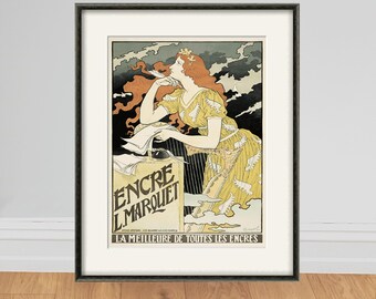Cartel francés Art Nouveau: Encre L. Marquet, impresión vintage