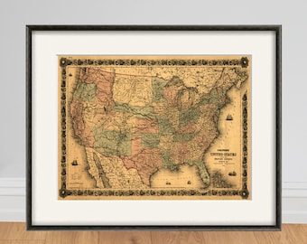 USA map print American map vintage Map print old map Antique prints poster map decor home decor wall  map large map old prints map of USA
