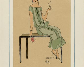 French Art Deco Fashion Print: 1920s Flapper Illustration