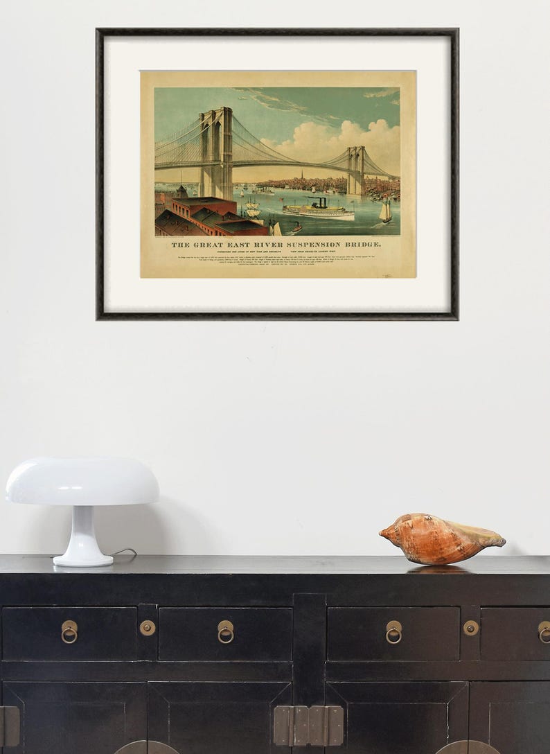 Lámina artística antigua del Puente de Brooklyn: Ciudad de Nueva York, decoración victoriana imagen 10