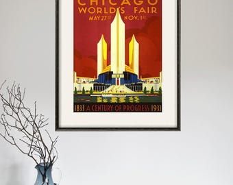 Chicago World's Fair Print: 1930s Retro Travel Poster