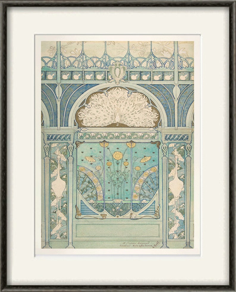 Peut inclure: Une illustration vintage d'un motif de paon avec un motif floral. Le paon est au centre du motif et est entour&eacute; de fleurs et de feuilles. Le motif est dans des tons de bleu, vert et jaune.