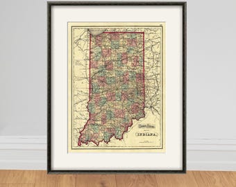 Indiana map print state map vintage old maps Antique prints poster map wall home decor wall map Indiana print Indiana decor wall map art