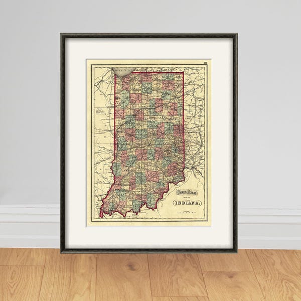 Vintage Indiana Map Print: 1837 Antique State Map Poster