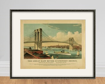 Antique Brooklyn Bridge Art Print: New York City, Victorian Decor