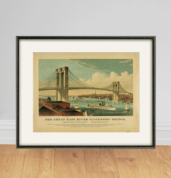 Antique Brooklyn Bridge Art Print: New York City, Victorian Decor