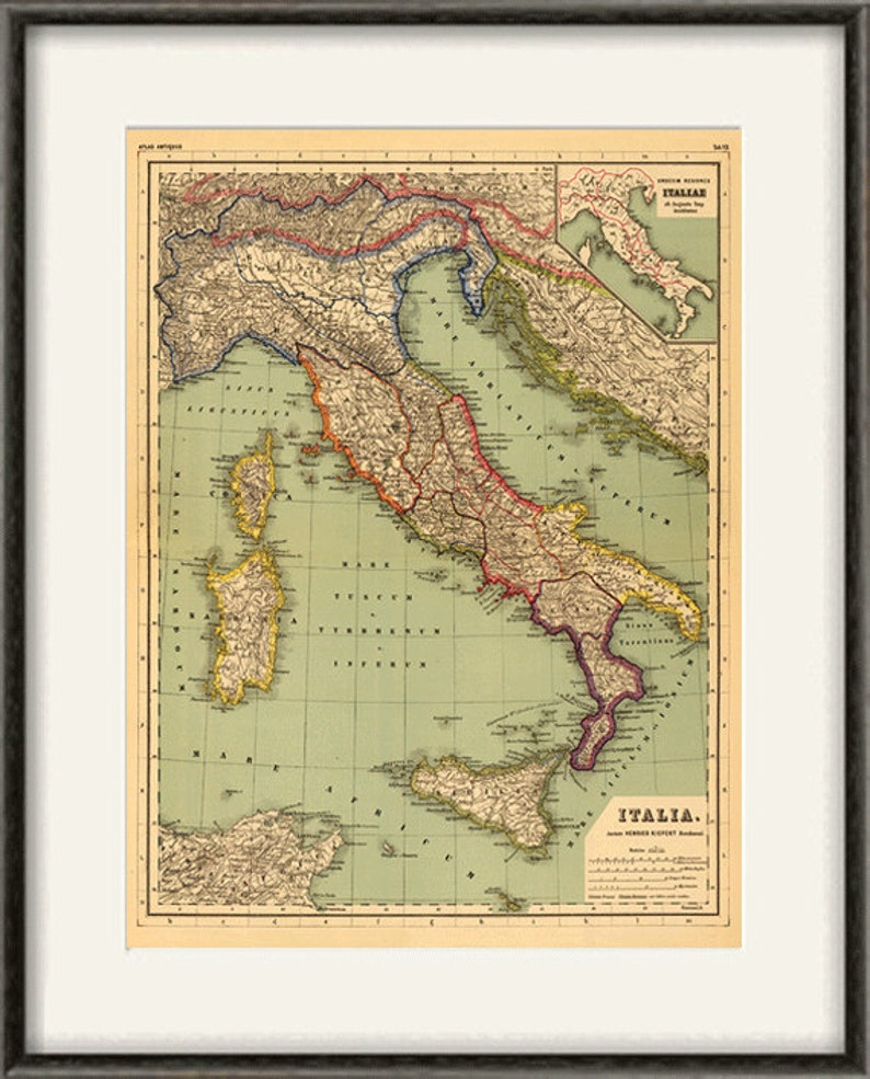 Italian map print map vintage old maps Antique map poster map wall home decor wall map italian print old prints italian decor large map image 1