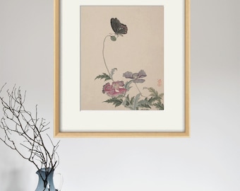 Antique Butterfly Print: 19th Century Chinese Botanical Wall Art