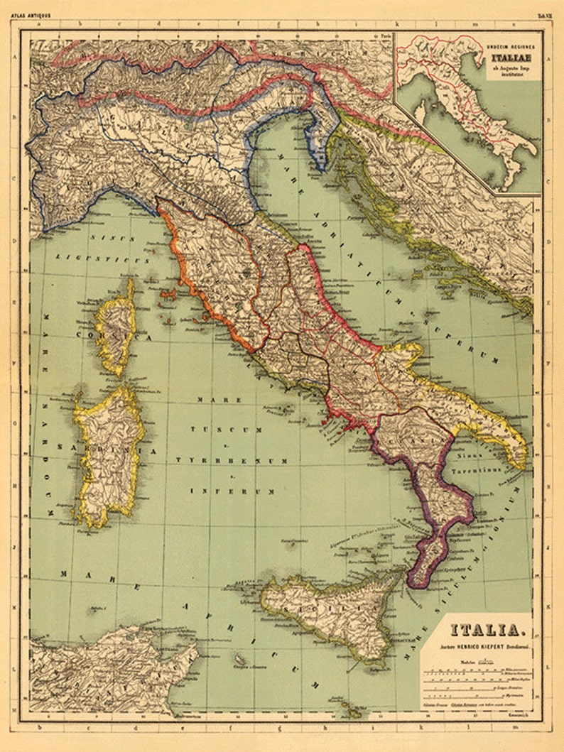 Italian map print map vintage old maps Antique map poster map wall home decor wall map italian print old prints italian decor large map image 3