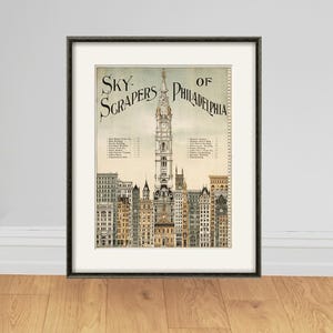 Impresión artística vintage de los rascacielos de Filadelfia: póster arquitectónico de la ciudad