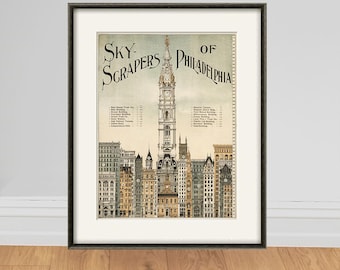 Skyscrapers Philadelphia art print poster old prints Wall poster art home decor wall print antique prints city print architectural art