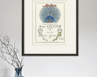 French Art Deco Fashion Print: Vintage Peacock Poster