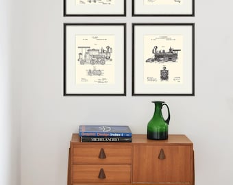 Vintage Locomotive Train Patent Art Print: Boys Room Decor
