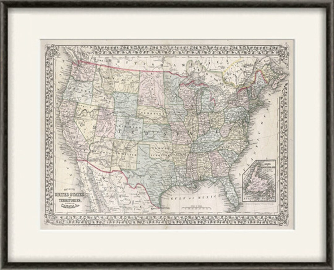 USA Map Print American Map Vintage Map Print Maps Wall Art Old Map ...
