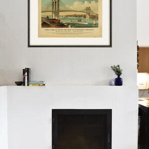 Lámina artística antigua del Puente de Brooklyn: Ciudad de Nueva York, decoración victoriana imagen 6