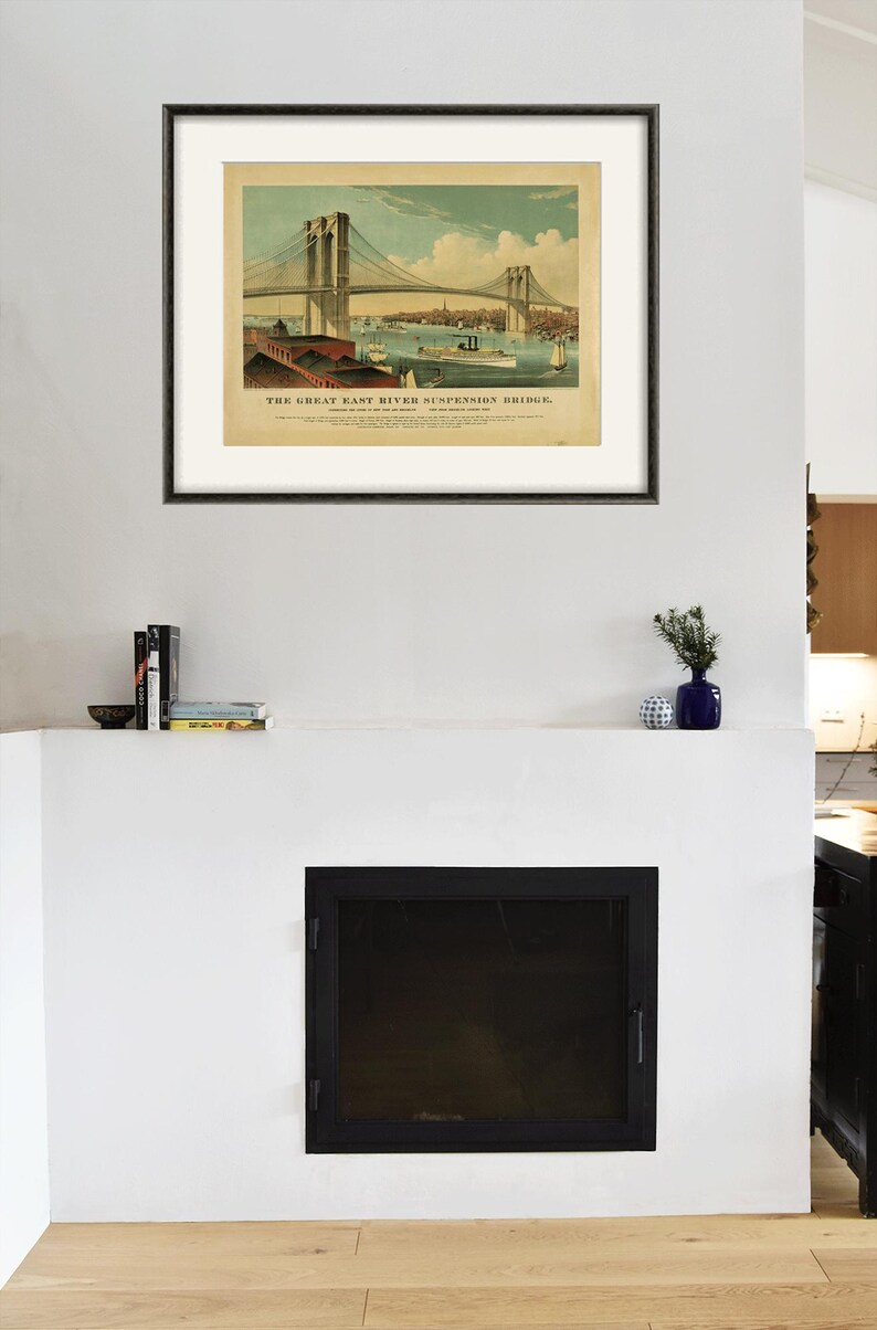 Lámina artística antigua del Puente de Brooklyn: Ciudad de Nueva York, decoración victoriana imagen 6