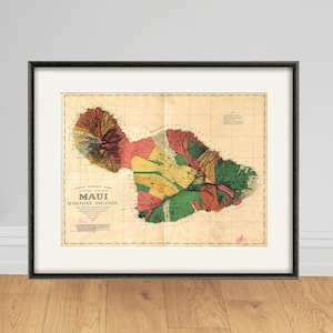 Carte de Maui Hawaii, impression de cartes anciennes, carte ancienne, affiche de carte, décoration murale, carte murale vintage, impression d'art de carte d'état de Hawaii, impression d'art grande carte
