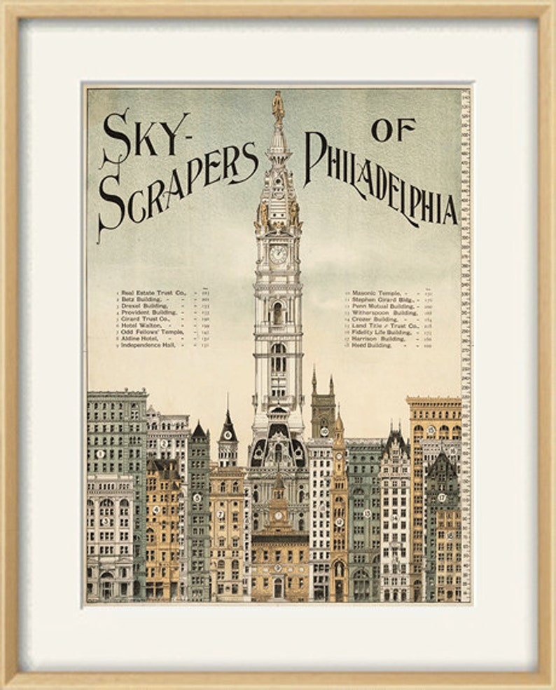 Skyscrapers Philadelphia art print poster old prints Wall poster art home decor wall print antique prints city print architectural art image 3