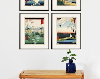 Utagawa Hiroshige Japanese Art Prints: Set of 4 Antique Asian Decor