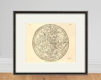 Impression de carte constellation ancienne : art du zodiaque de l'hémisphère nord