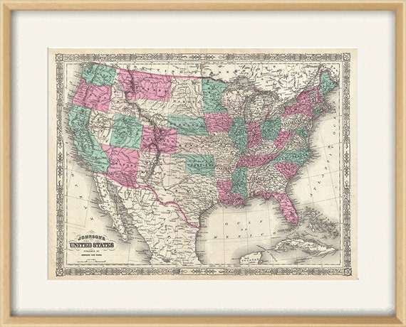 USA Map Print American Map Vintage Map Print Old Map Antique | Etsy