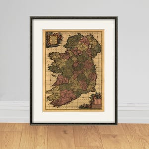 Mapa de Irlanda, impresión, mapas antiguos vintage, póster de mapa antiguo, decoración de pared, decoración del hogar, mapa de pared, mapa grande, impresiones antiguas, decoración de Irlanda, mapa, arte de pared