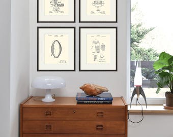 Láminas artísticas de patente de fútbol vintage: decoración de pared deportiva, juego de 4