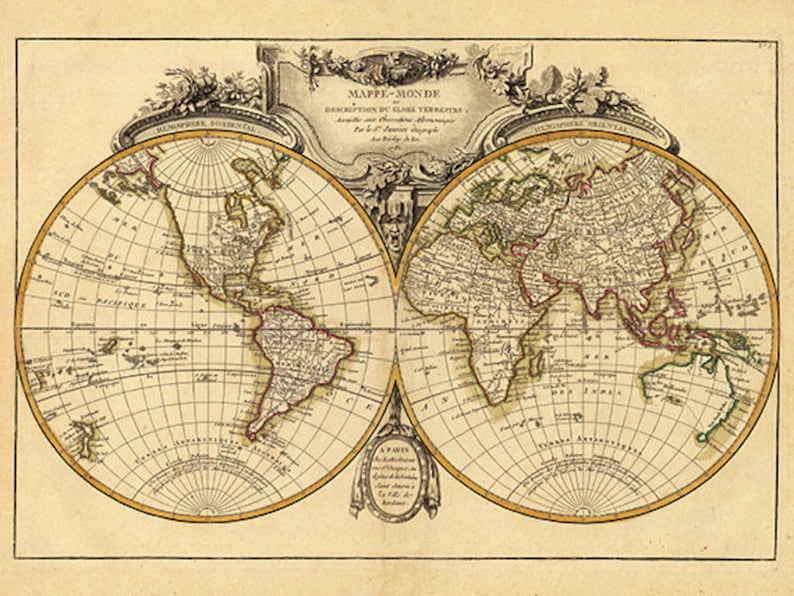 world map vintage map print antique prints old prints map