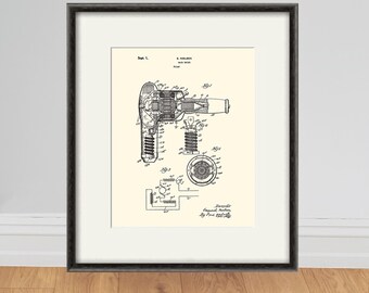 Vintage Hair Dryer Patent Print: Bathroom Vanity Decor