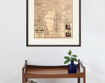 Lake Tahoe map California map print map vintage old maps Antique prints poster map wall  home decor wall map California decor antique map