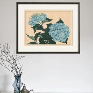 Antique Hydrangea Art Print: Japanese Botanical Garden Wall Decor