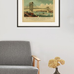 Lámina artística antigua del Puente de Brooklyn: Ciudad de Nueva York, decoración victoriana imagen 9