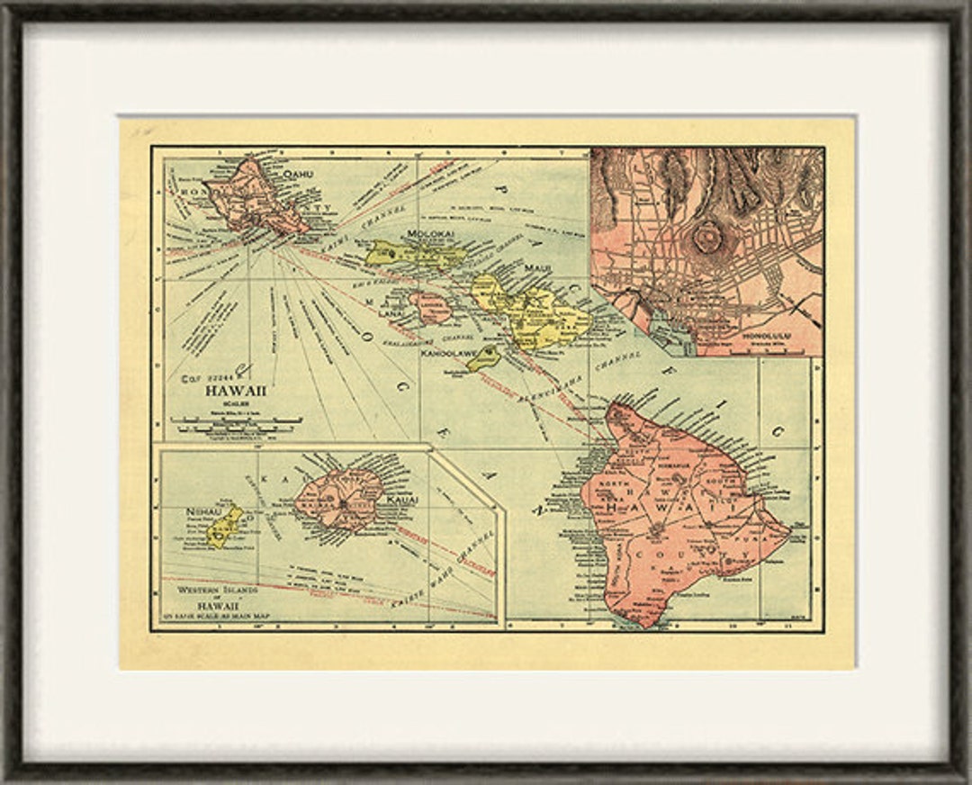 Hawaii Map Print Old Maps Antique Map Poster Map Wall Home Decor Wall
